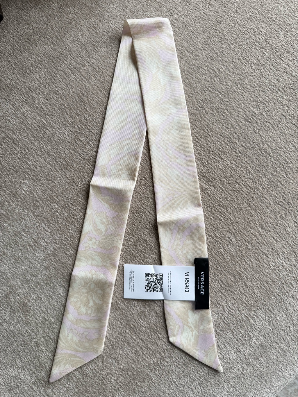 Versace Pale Pink And Cream Silk Twilly Scarf Brand New